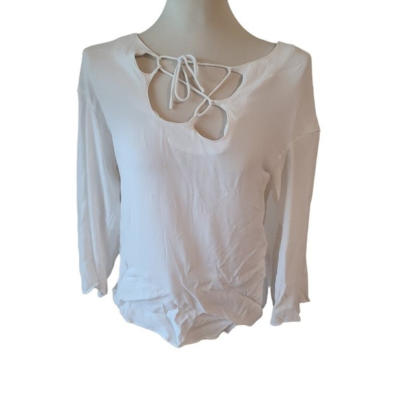 Frame White Mirrored Lace-up Crepe Blouse Size medium - Picture 3 of 7